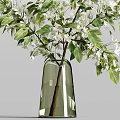 Decorative Transparent Glass Vase With Lush White Flowers And Green Leaves