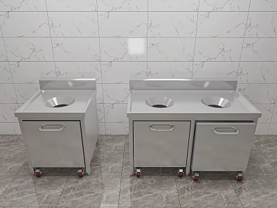 Public Facility Stainless Steel Single Double Bowl Sink Units With Wheels And Marble Wall 3d model