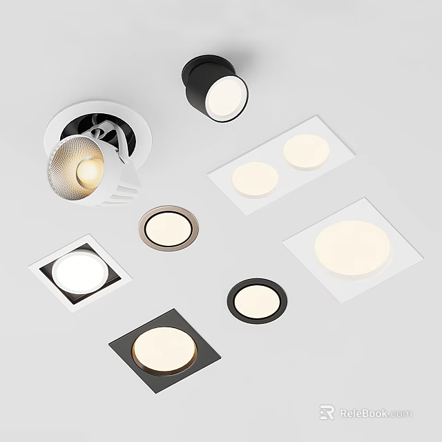 Various Styles of Downlights and Spotlights with Round Square Shapes for Indoor Ceiling Lighting Decoration 3d model 