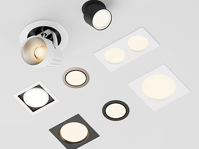 Various Styles of Downlights and Spotlights with Round Square Shapes for Indoor Ceiling Lighting Decoration 3d model