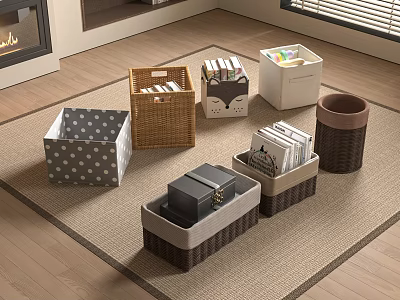 Box Japanese-style Woven Storage Basket Rattan Basket Storage Box Rattan Basket Storage Basket Storage Basket Plaid Storage Frame 3d model