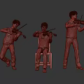 Men Playing Violin In Different Poses Standing Sitting And Lifting Leg 3d model
