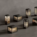 Modern Decorative Lanterns With Black Frames Various Shapes And Illuminated Patterns 3d model