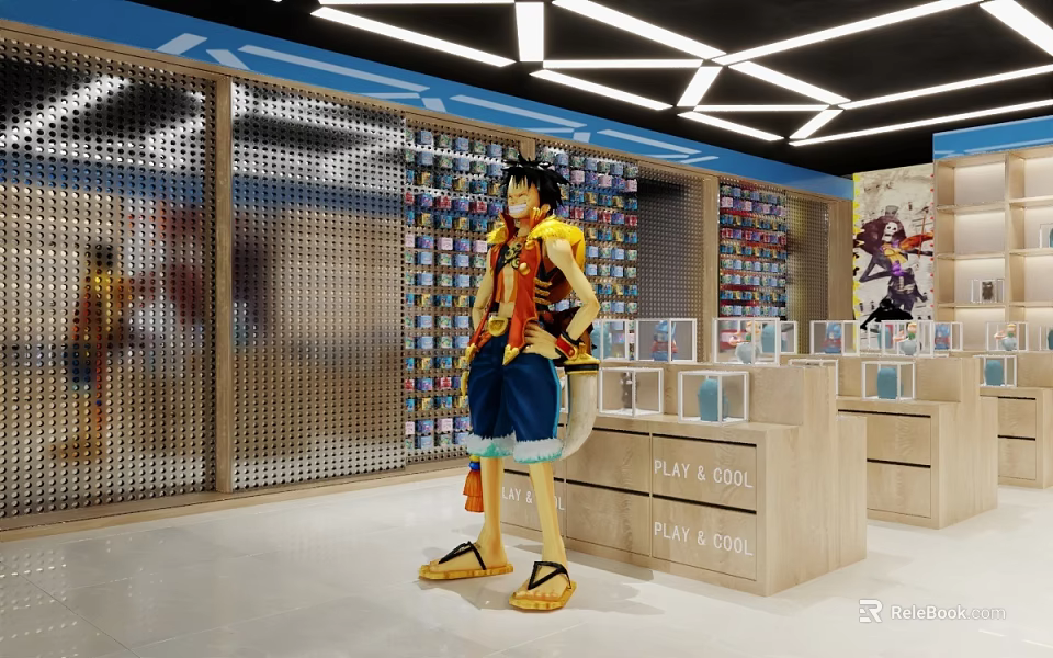 Play Island Anime Merchandise Mall Shop With Display Shelves And Character Statue 3d model 
