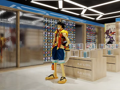 Play Island Anime Merchandise Mall Shop With Display Shelves And Character Statue 3d model