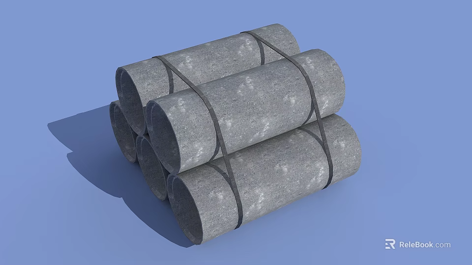 Industrial Equipment Gray Cylindrical Pipes Stacked and Bound with Black Straps 3d model 