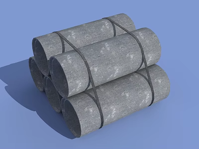 Industrial Equipment Gray Cylindrical Pipes Stacked and Bound with Black Straps 3d model