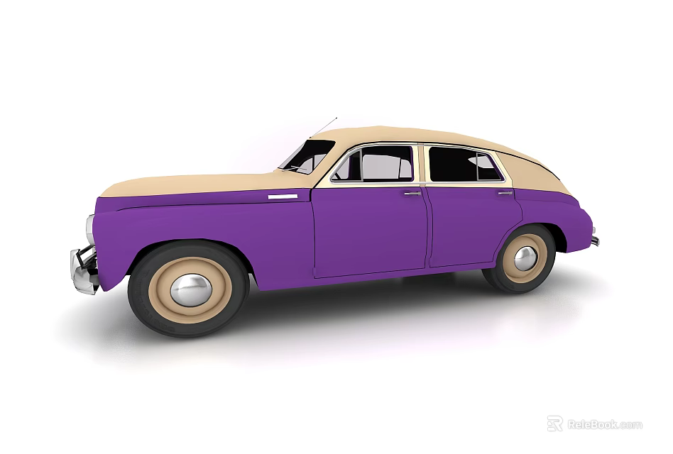 Vintage Purple Car With Beige Roof Classic Sedan Design And Retro Style 3d model 