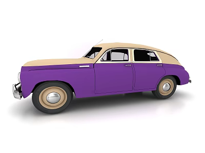Vintage Purple Car With Beige Roof Classic Sedan Design And Retro Style 3d model