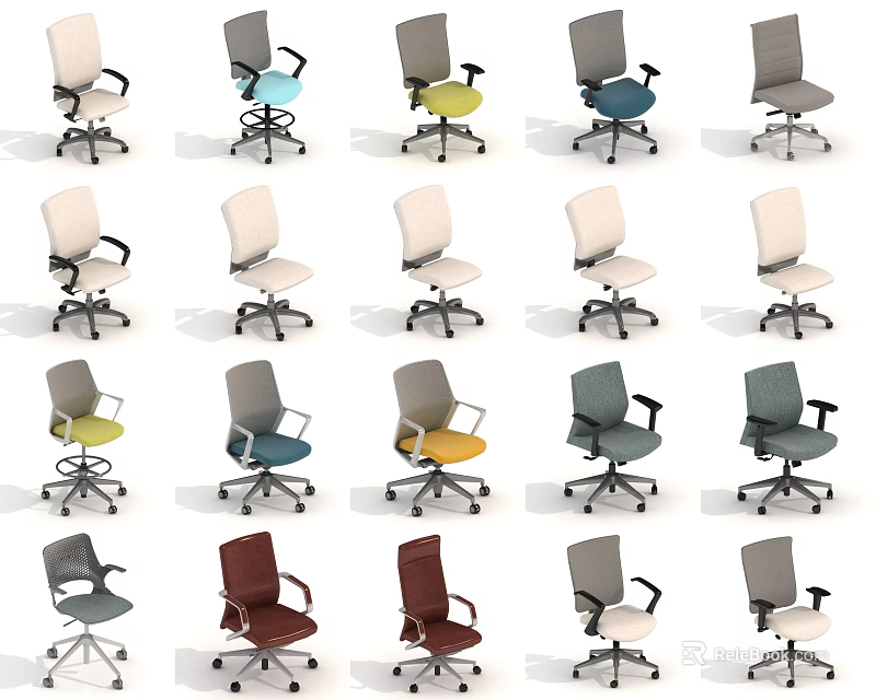 Ergonomic Office Chairs With Adjustable Features Modern Design And Various Colors For Workspace 3d model