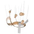 Modern Hanging Decoration Featuring Woven Balls Green Beige Strips and Suspended Curved Bamboo Structure