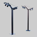 Modern Outdoor Street Lamps With Angled Brackets Multiple Lamp Heads And Black Poles
