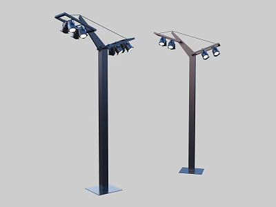 Modern Outdoor Street Lamps With Angled Brackets Multiple Lamp Heads And Black Poles 3d model