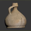 Hand Carved Terracotta Ceramic Jar Sculpture With Handle And Cracked Surface