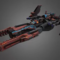 Detailed Cosmic Spaceship 3D Model With Red Blue Accents And Weapon Systems
