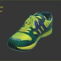 Vibrant Colorful Sneakers With Yellow Green Purple Design Yellow Laces And Side Three Stripes