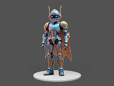 Game Movie Robot Character With Metallic Blue Silver Armor And Orange Accents 3d model