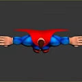 Superman Blue Costume Red Cape Yellow S Emblem Arms Outstretched Standing on Gray Background with Reflection