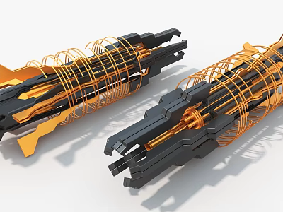Modern Art Installation With Black And Gold Metallic Spiral Wire Structures 3d model