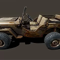 Classic Old Rusty Vintage Jeep With Bright Headlights And Big Tires