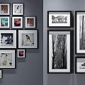 Modern Photo Wall with Various Size Frames and Black White Color 3d model