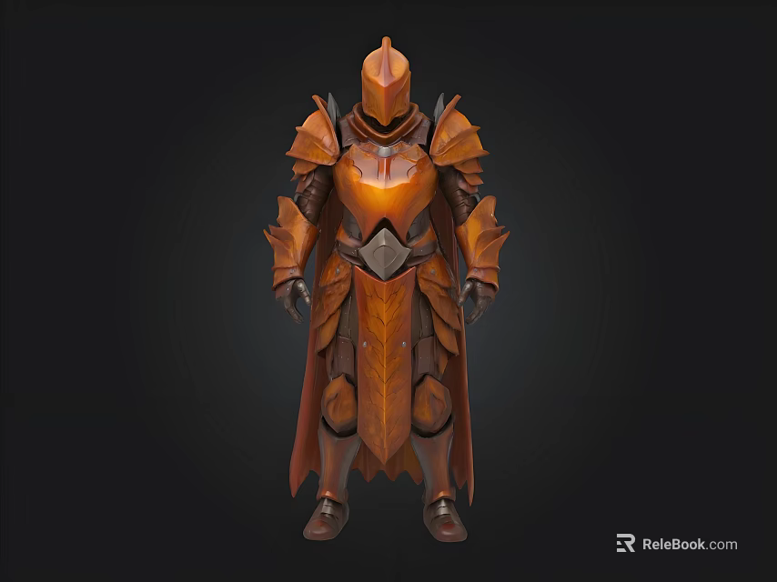 Orange Medieval Fantasy Armor With Glowing Center And Metallic Texture Design 3d model 