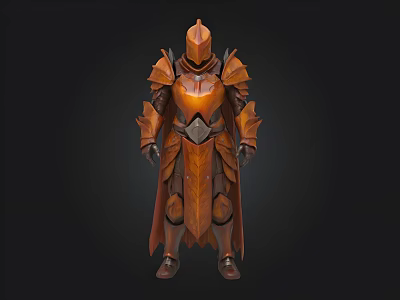 Orange Medieval Fantasy Armor With Glowing Center And Metallic Texture Design 3d model