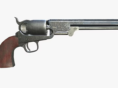 Old Fashioned Revolver With Engraved Metal Parts And Wooden Handle 3d model