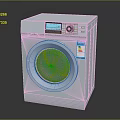 Silver Front Loading Washing Machine With Blue Display Screen Control Panel And Side Label 3d model