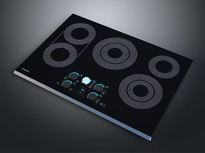 Modern Black Induction Cooktop With Five Heating Zones And Control Buttons 3d model