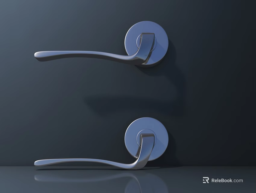 Modern Silver Door Handles With Smooth Surface And Reflective Finish On Dark Door 3d model 