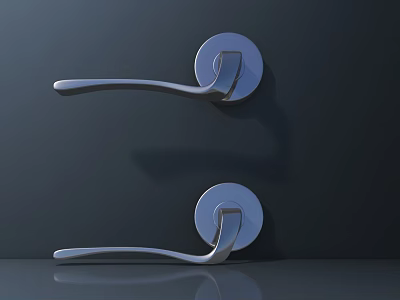 Modern Silver Door Handles With Smooth Surface And Reflective Finish On Dark Door 3d model