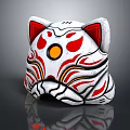 White Hat With Red Black Patterns Yellow Circular Accent And Cat Tiger Face Design 3d model