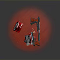 Two Handguns Displayed With Ammunition Boxes And Bullets On Red Circular Surface