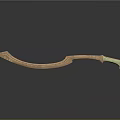 Curved Golden Scimitar Weapon With Green Accents And Reflection On Dark Background