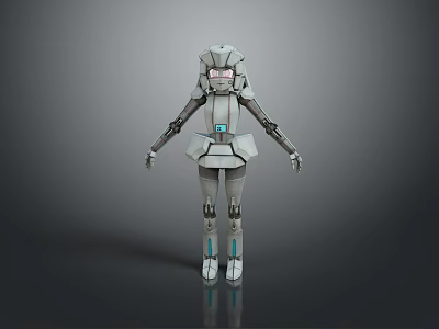 Futuristic Game Movie Robot Character with Gray Armor and Blue Accents 3d model