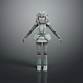 Futuristic Game Movie Robot Character with Gray Armor and Blue Accents