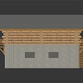 Rustic Log House Architecture Featuring Gray Sloped Roof Green Garage Doors And Wooden Balcony