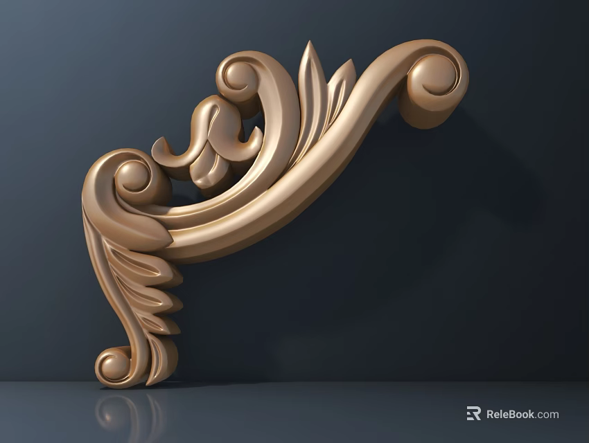 Golden Ornamental Carving Featuring Intricate Scroll Patterns And Leaf Motifs 3d model