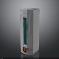 White Rectangular Electronic Device Featuring Green Vertical Window and Orange Bottom Components