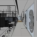 Modern Internet Cafe Interior With Computers Tables Chairs Glass Walls And Numbers