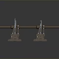 Industrial Mechanical Equipment With Twin Gear Mechanisms Wooden Bases And Long Transmission Rods