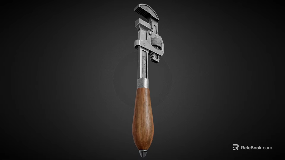 Durable Adjustable Wrench Hardware Tool With Wooden Handle And Metal Body 3d model 