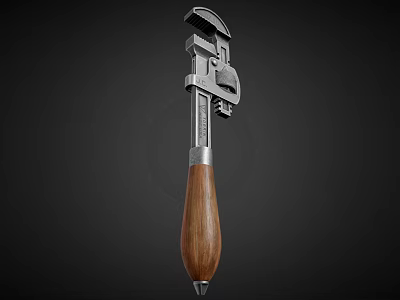 Durable Adjustable Wrench Hardware Tool With Wooden Handle And Metal Body 3d model