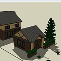 Traditional Detached Villa With Yellow Brown Exterior Decorative Windows Dark Roof And Green Shrubs