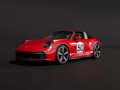 Red Porsche Convertible Car With Sleek Exterior And Number 50 Badge Design 3d model