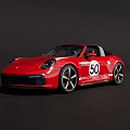 Red Porsche Convertible Car With Sleek Exterior And Number 50 Badge Design