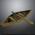 Small Golden Wooden Boat With Paddle And Detailed Wood Grain Design