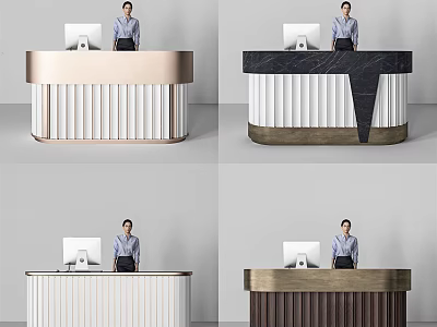 Modern Reception Desk Designs with Computer Monitor and Receptionist in Various Styles and Materials 3d model