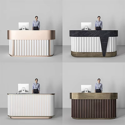 Modern Reception Desk Designs with Computer Monitor and Receptionist in Various Styles and Materials 3d model